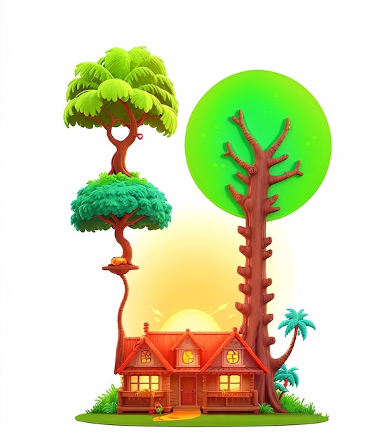 Foto uma casa de desenho animado e uma camiseta de cabana com palmeiras