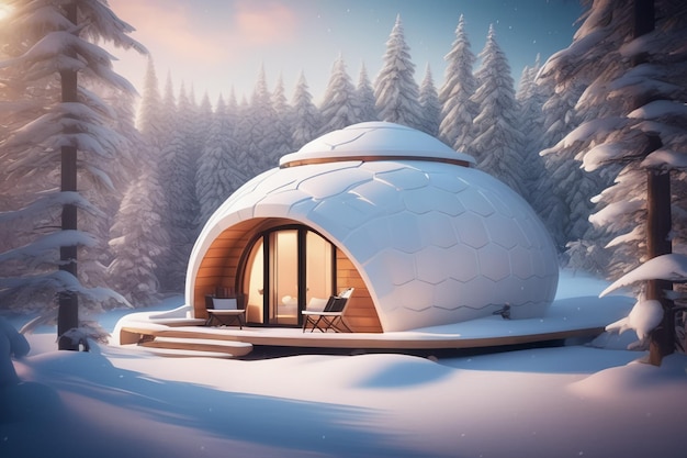 Foto uma casa de iglu aconchegante na floresta de inverno