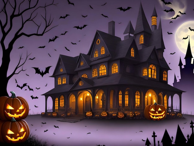 Uma casa de iluminação de horror de Halloween para o festival de Halloween Generative ai