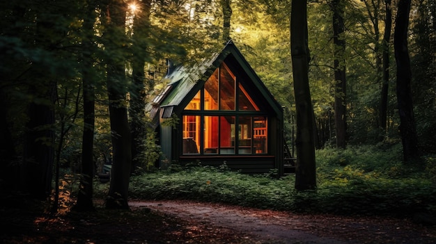 Uma casa de madeira na floresta