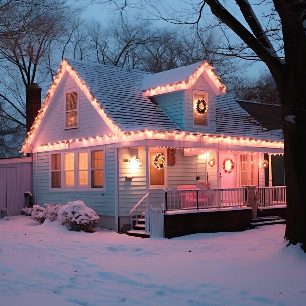 Foto uma casa de natal com decorações neve e árvore de natal para as férias de inverno casa de natal