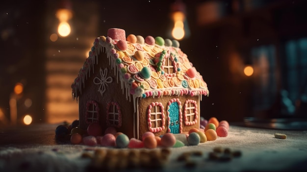 Foto uma casa de pão de gengibre decorada com doces doces