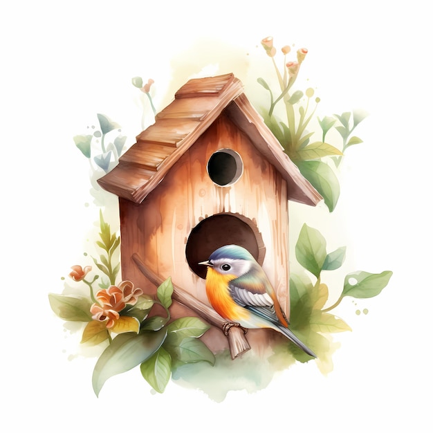 Foto uma casa de passarinho com um pássaro azul nela