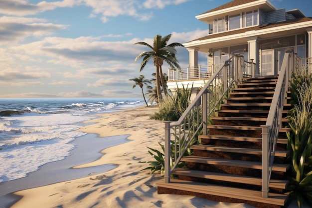 Foto uma casa de praia com uma palmeira na praia