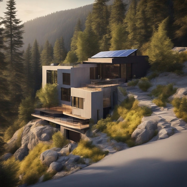 Uma casa espaçosa e contemporânea encaixada perfeitamente nas serenas florestas