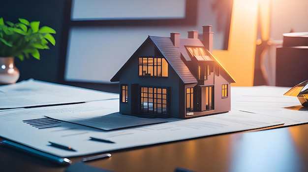 Foto uma casa modelo colocada sobre a mesa imagem da planta da casa dos sonhos