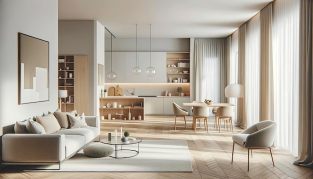 Uma casa moderna e minimalista elegante com um layout de conceito aberto AI Generative