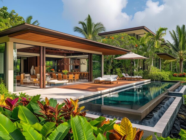 Uma casa moderna em meio a um ambiente tropical exuberante