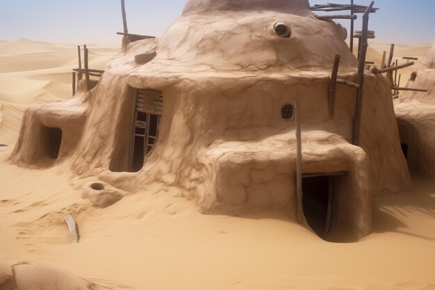 Foto uma casa no deserto com uma placa que diz 'deserto'