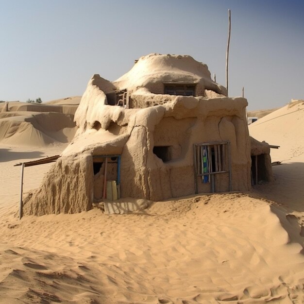 Foto uma casa no deserto com uma placa que diz 'oásis no deserto'