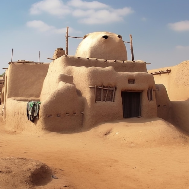 Foto uma casa no deserto com uma porta de madeira