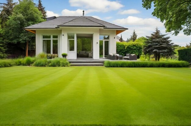 Foto uma casa nova com um jardim numa área rural