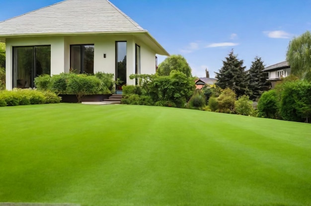 Foto uma casa nova com um jardim numa área rural