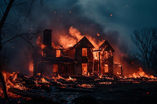 Uma casa privada envolvida em incêndio Incêndio criminoso ou desastre natural