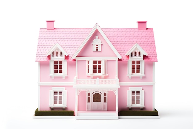 uma casa rosa e branca