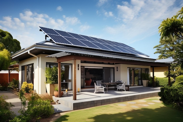 Uma casa suburbana do sul da Austrália na área urbana apresenta um telhado equipado com painéis solares
