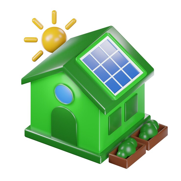 Foto uma casa verde com um painel solar na frente