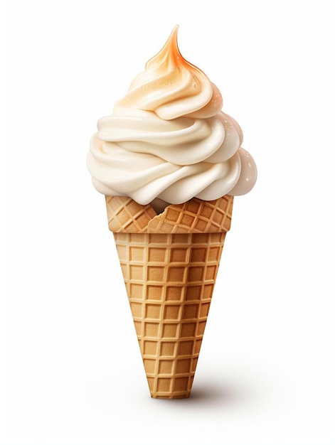 uma casquinha de sorvete com uma bola de sorvete de baunilha.