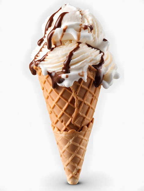 uma casquinha de waffle com calda de chocolate