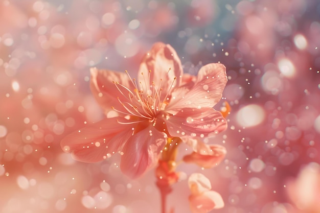 Uma cativante cena de primavera um vídeo anamórfico destacando uma flor em flor em meio a bokeh e partículas Conceito Despertar da Primavera Anamorfo Mágica Florescente Beleza Encantadora Bokeh