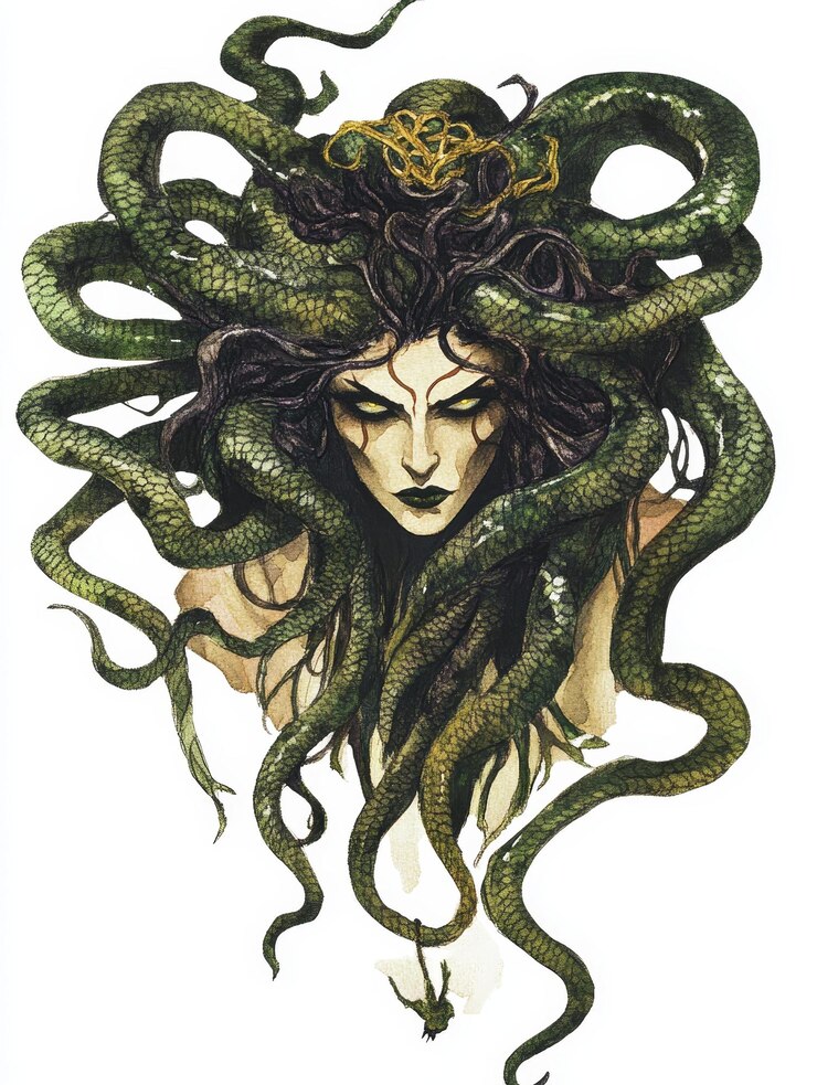 Foto uma cativante ilustração em aquarela de medusa, a gorgona da mitologia grega