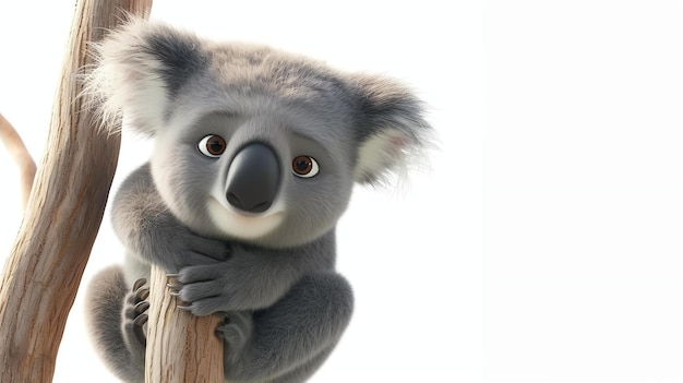 Uma cativante renderização em 3D de um adorável coala empoleirado em um ramo com seus olhos inocentes e pelúcia difusa oferecendo uma adição comovente a qualquer projeto de design Perfeito para il naturethemed