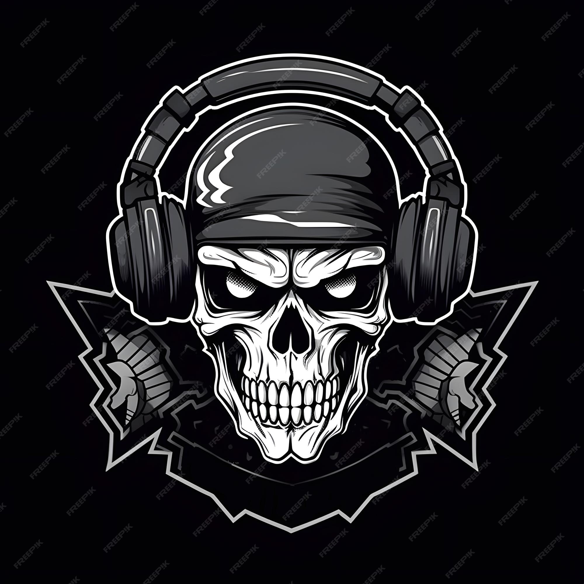 Caveira com fone de ouvido para mascotes de música ou jogos