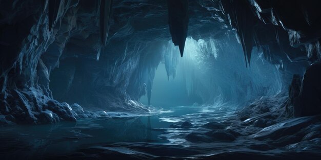 uma caverna cheia de muita água azul