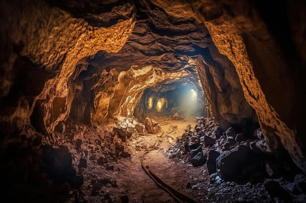 Uma caverna com uma luz no teto