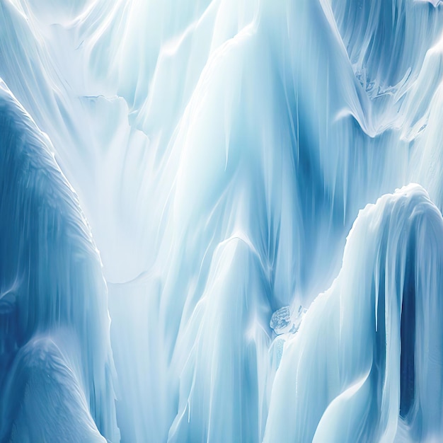 Uma caverna de gelo azul e branca com uma cachoeira ao fundo