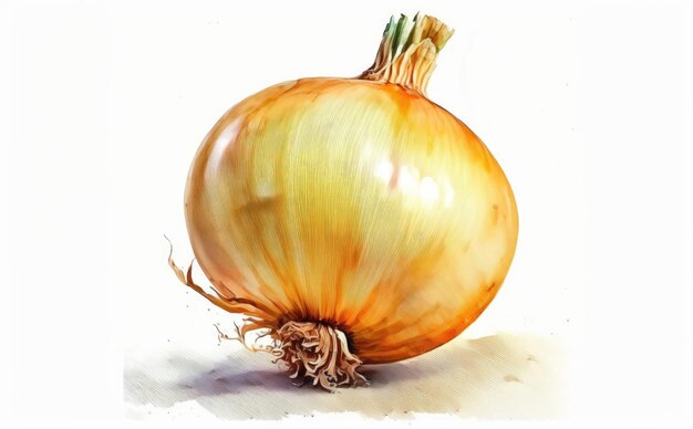 uma cebola desenhada em fundo branco vegetais em aquarela ilustrações orgânicas geradas por ai