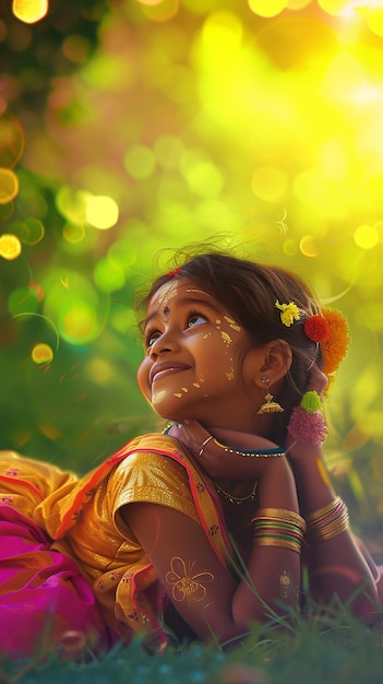 Uma celebração de crianças indianas bonitas Festival indiano