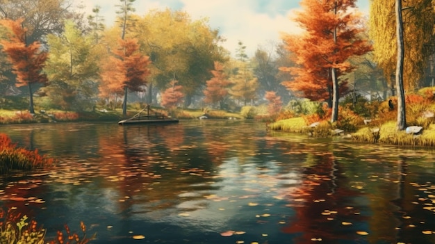 uma cena caprichosa de um lago pacífico