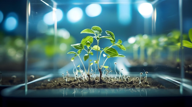 Uma cena cativante de uma experiência de biologia investigando o crescimento das plantas em condições controladas