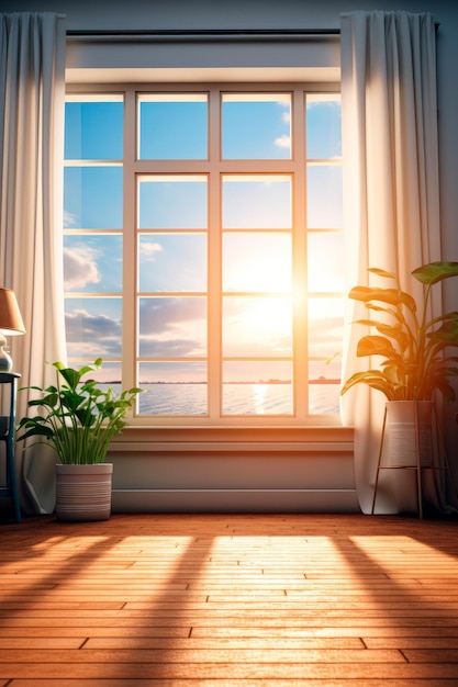 uma cena com luz natural inundando uma sala geradora de IA