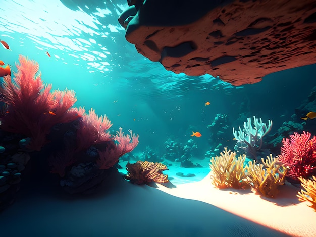 Uma cena da cena subaquática do mundo subaquático do recife de coral.