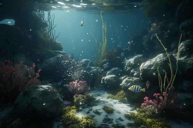 Uma cena da cena subaquática do oceano.