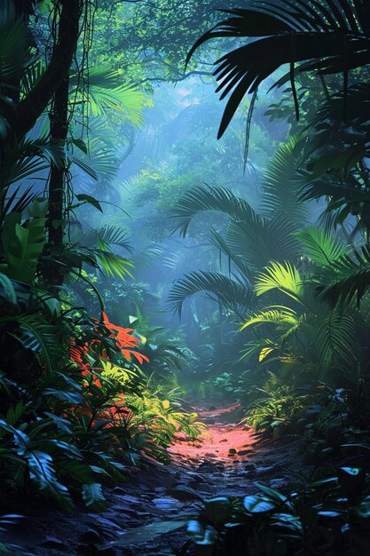 Foto uma cena da floresta amazônica no crepúsculo