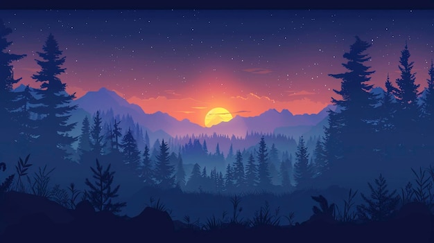 Uma cena da floresta em gráficos planos