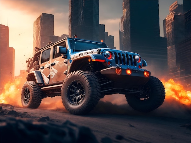 uma cena de cicatrizes de jeep rubicon em jakarta