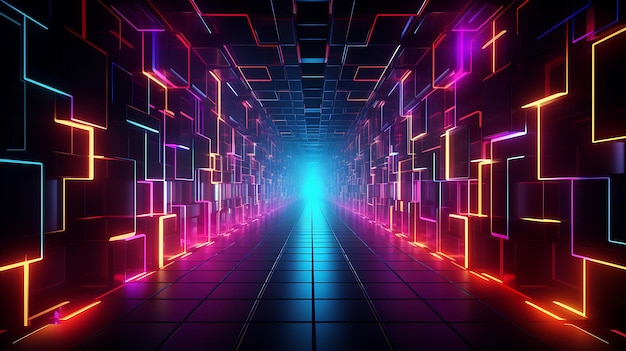 uma cena de corredor de néon elíptica no estilo Generative Ai