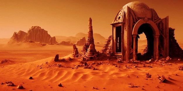 Uma cena de deserto com uma cena de Star Wars.