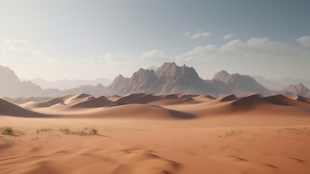 Uma cena de deserto com uma montanha ao fundo