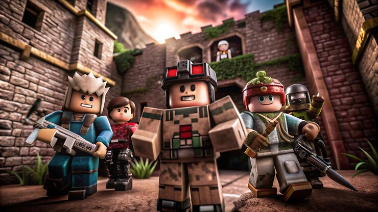 Foto uma cena de lego com duas pessoas e um homem com uma montanha ao fundo