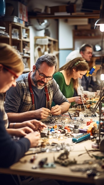 Foto uma cena de oficina vibrante que abraça o espírito diy e o artesanato de fabricantes e entusiastas