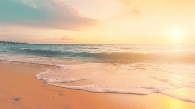 Uma cena de praia com um pôr do sol