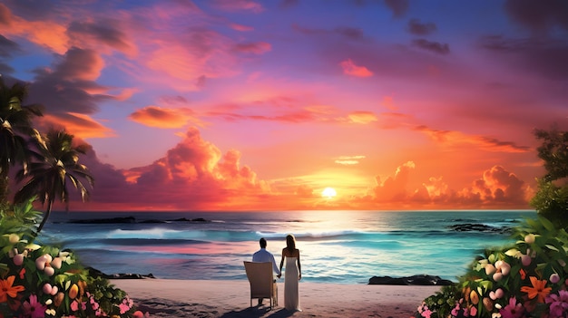 Foto uma cena de praia no estilo de cromaticidade ousada exótico cenários espetaculares coloridos arranjadores