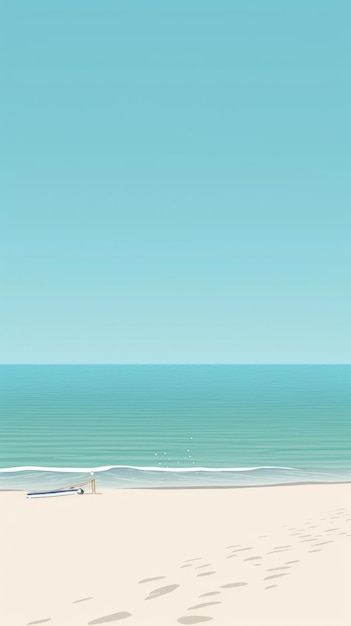 Uma cena de praia serena com um céu azul claro