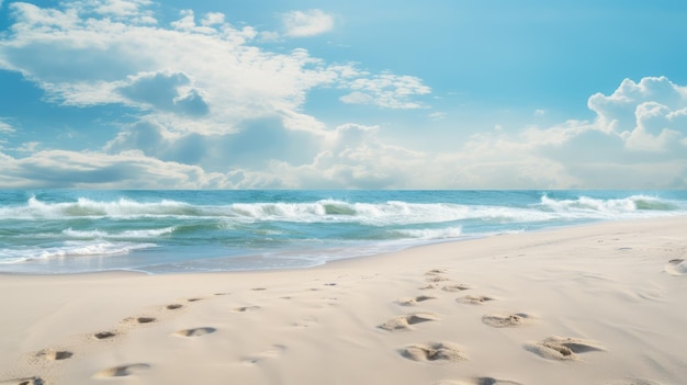 uma cena de praia tranquila com pegadas na areia simbolizando a jornada da amizade