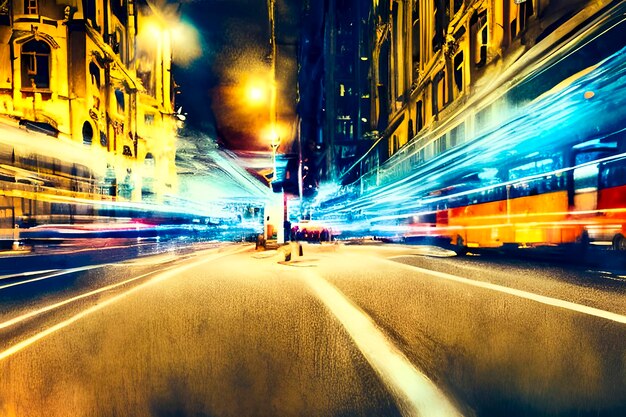 Uma cena de rua com uma imagem borrada de uma rua da cidade.